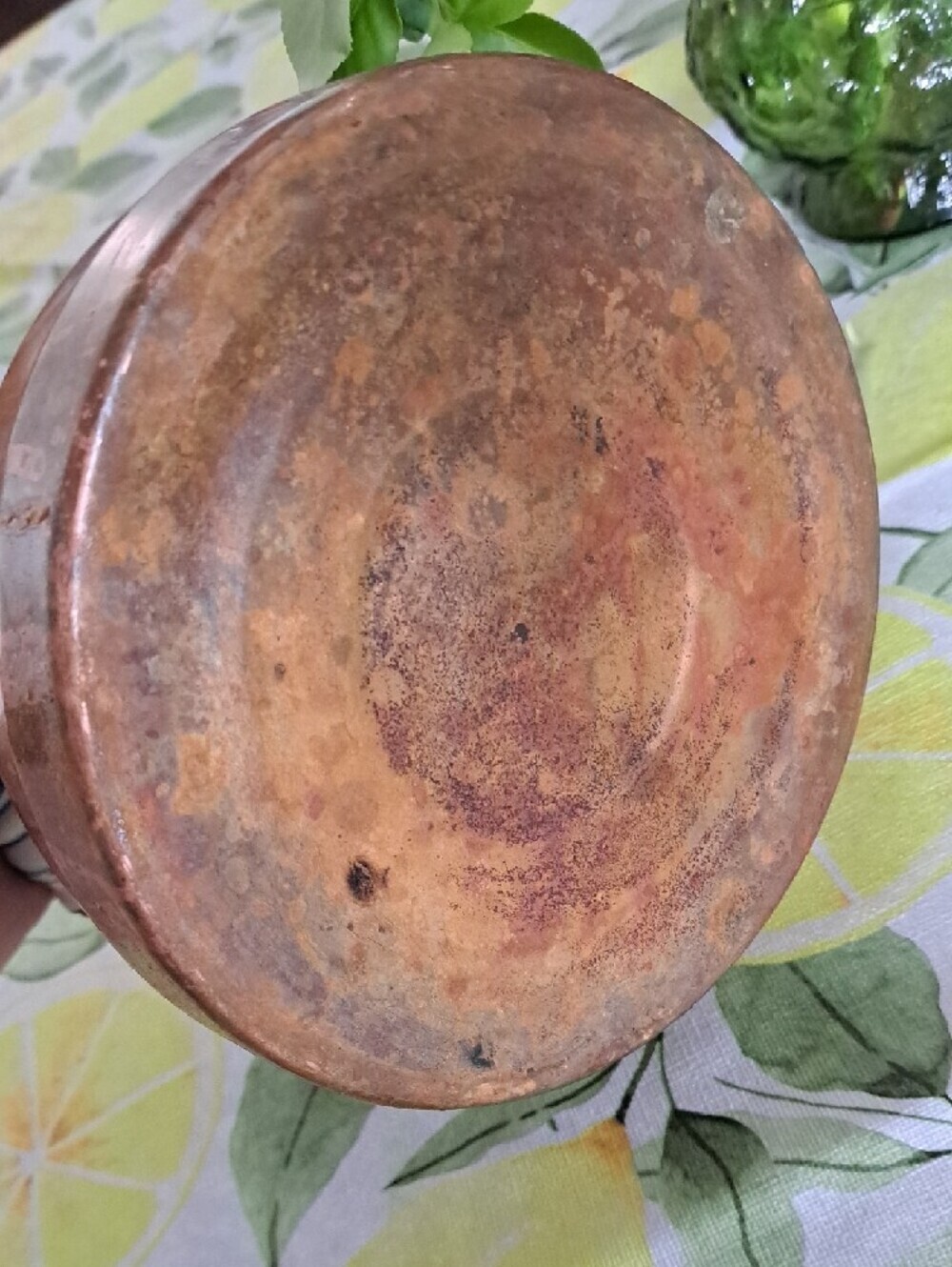 Antique Copper Teakettle with Blue-Trim Porcelain Handle - Picture 2 of 3